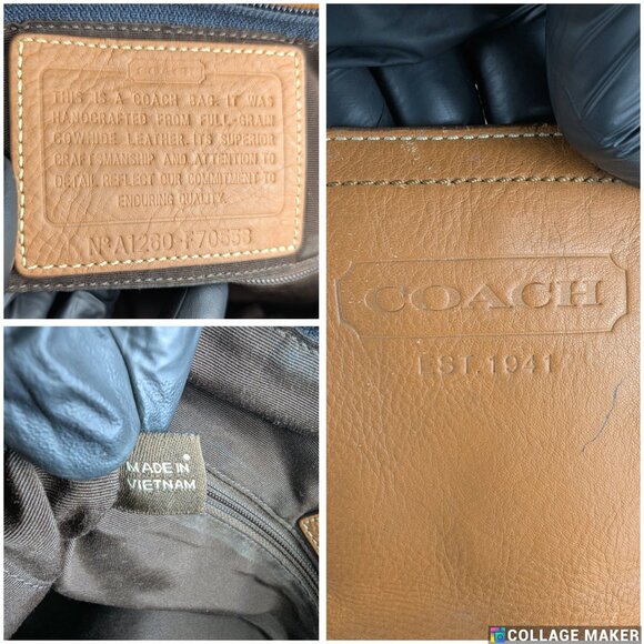 Coach Brown 2-Way Shoulder & Tote Brown Leather Bag Heritage Stripe Made Vietnam - Picture 5 of 16